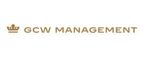 GCW-Management official logo in gold with crown emblem on white background.