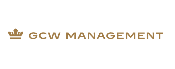 GCW-Management official logo in gold with crown emblem on white background.